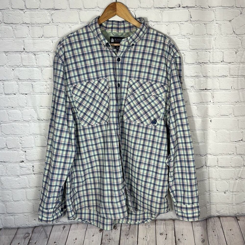 Alaskan Hardgear Standard Fit Green Blue Button Down Shirt Mens‎ L Large Plaid